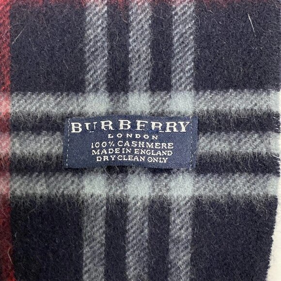 Auth Burberry LONDON - Navy Red Multi Cashmere Scarf - Picture 2 of 5